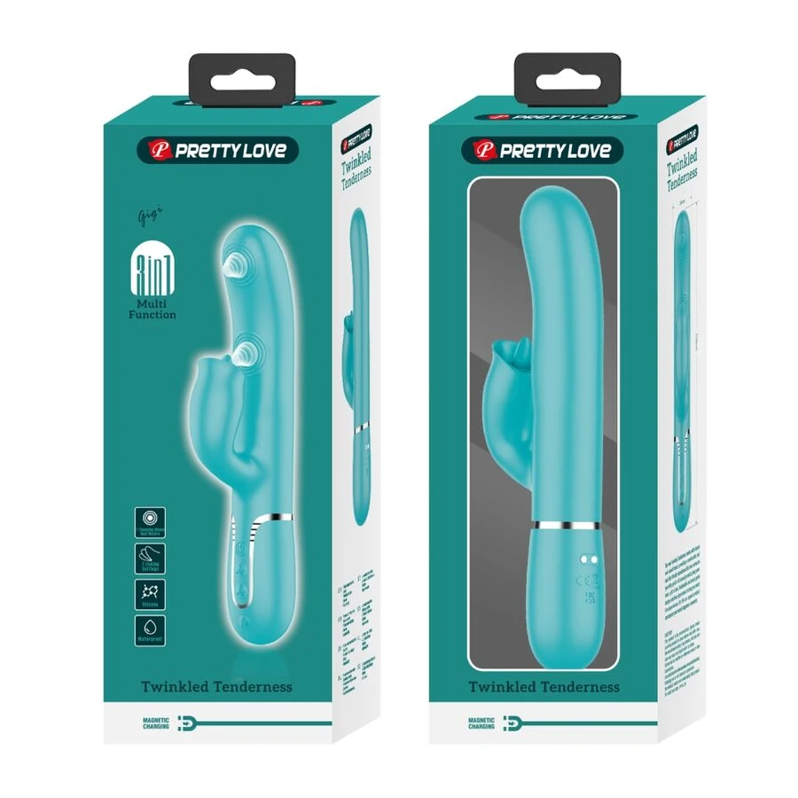 PRETTY LOVE - VIBRATORE CONIGLIO CON LECCATURA VERDE ACQUA